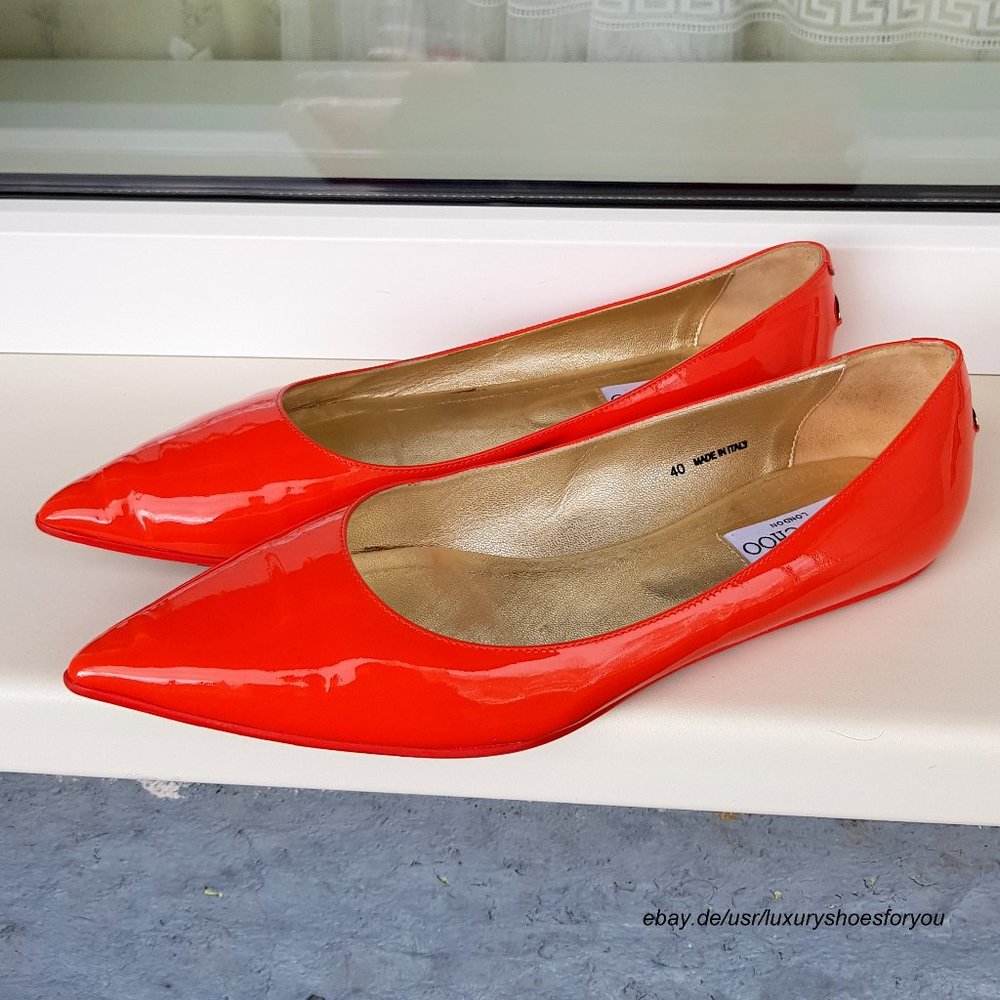 JIMMY CHOO Orange Patent Leather Flats size EUR 40